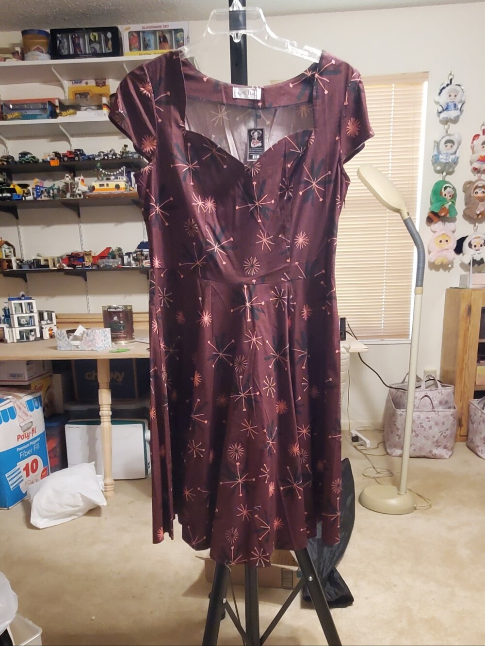 Women's Burgundy Starburst Fit-and-Flare Dress